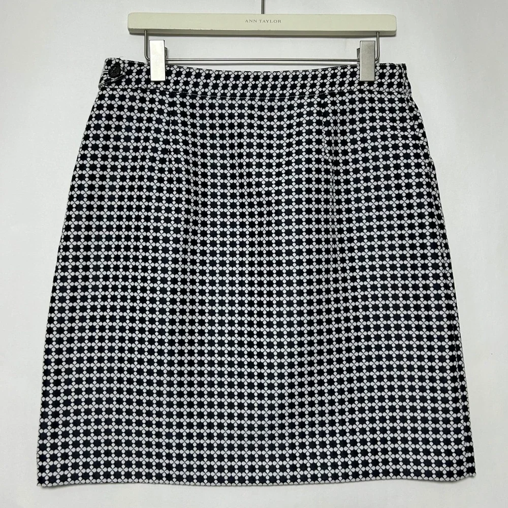 Brooks‎ Brothers Pencil Skirt Women 8 Navy Blue Black Geometric Quatrefoil New